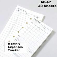40 Sheets A6/A7 Monthly Budget Planner Inserts, 6 Hole Loose Leaf Expense Tracker Refill Paper, Undated Monthly Expense Record & Review Sheets For Personal Finance Journaling Scrapbooking Supplies - Monthly Budget - View 1