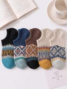 1/3/5/10 Pairs Unisex Geometric Pattern Invisible Short Socks, Bohemian Style Short Socks, Vintage Non-Slip Invisible Socks, Suitable For Daily Casual Wear - Multicolor - View 3