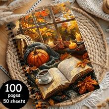 A5 Spiral Bound Notebook, 100 Pages, 50 Sheets, 2D Flat Dachshund Knitted Sweater Illustration Cover, Autumn Pumpkin, Maple Leaf And Hot Coffee Pattern, Beige Background, Wire-O Binding Lined Notebook, Suitable For Daily Journaling, Classroom Note-Taking, Student And Office Use, Autumn Theme Stationery Gift, Exclusive For Dog Lovers - Pumpkin Theme - View 12