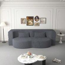 Modern Floor Sofa With 2 Pillows Convertible Teddy Fabric FoamFilled Sleeper Sofa Bed 15" Full Size Folding Mattress For Living Room Guest Bed Playroom No Assembly Required Grey Old Sku:W1885P230385 - Gris - Ver 2