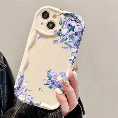 Purple Flower Phone Case Compatible With Apple 15 Pro Max, 14, 13, 12, 11, Luxury Soft Full Coverage