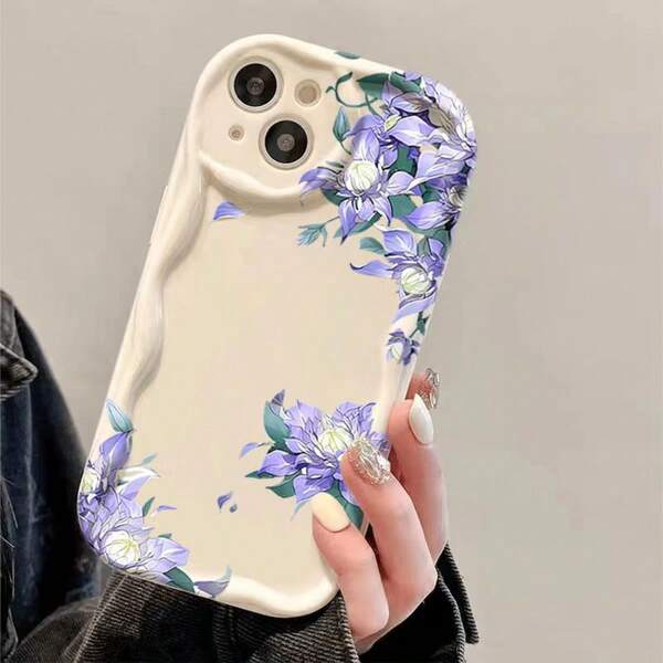 Coque de téléphone à fleurs violettes compatible avec Apple 15 Pro Max, 14, 13, 12, 11, couverture complète souple de luxe