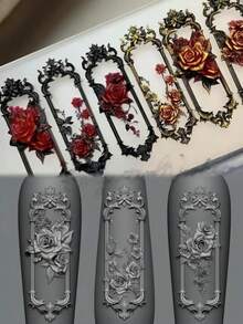 歐式復古玫瑰框美甲矽膠模具 DIY 樹脂環氧樹脂 3D 浮雕美甲翻模工具 - 邊框 - 查看 4