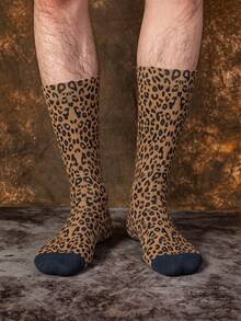 1/3 Pairs Creative Leopard Print Jacquard Mid-Calf Socks, Street Style Personalized Animal Pattern Men's Socks, Fun Halloween Gift - Multicolor - View 10