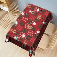 1pc Christmas Theme Printed Family Party Tablecloth, Red & Green Plaid And Polka Dot Pattern, "Christmas Decoration" Machine Washable Tablecloth, Rectangular Home Tablecloth, Printed With Santa Claus, Reindeer, Snowman, Kitchen Dining Table Decor - A - View 5