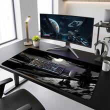 Moonlight Mountain Landscape Cloud-Covered Moon Pattern Extra Long Gaming Mouse Pad And Desk Mat Set, Non-Slip Durable Rubber Base, Smooth Surface Suitable For Computer Laptop Office Home, Abstract Art Decor, Back To School Supplies - A - View 8