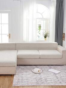 1pc Grey Jacquard Sofa Cover, Non-Slip Elastic Sofa Slipcover, Removable & Washable Sofa Protector, Suitable For L-Shaped And 1/2/3/4 Seater Sofas, All Season - Light Grey - View 9