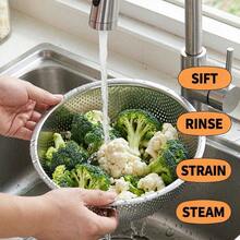 1/3pcs Stainless Steel Multi-Purpose Kitchen Single Handle Colander, Multi-Function Fruit And Vegetable Strainer, Food Filter Basket Drainer, Practical Home Cookware Accessory, Used For Effectively Rinsing Rice, Vegetables And Grains, Suitable For Home Kitchen Fruit And Vegetable Washing And Storage. - Multiple Sizes - View 4