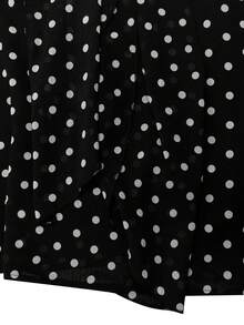 1pc 2026 New Women's Fashion Mature Casual High Neck Ribbon Design Polka Dot Cold Shoulder Chiffon Blouse, Black Polka Dot Shirt, High-End Workplace Commute Vintage Shirt, Daily Office Autumn/Winter Inner Layer Blouse - Black - View 7