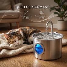 Stainless Steel Cat Water Fountain/Water Dispenser Replacement Filter Cartridge Available For Separate Purchase, 2.2L/74.4oz, Equipped With Silent USB Water Pump, Large Window Design, 304 Stainless Steel Material, Anti-Black Chin Design, Effectively Filters Floating Hair And Food Residue, Easy To Clean And Maintain. - 2.2L - View 9
