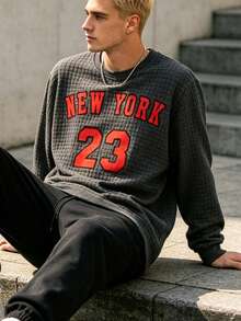 Men's Sports & Outdoor Sweatshirt, Autumn Letter Print Crew Neck Long Sleeve Loose Fit Athletic Sweatshirt - Dark Grey - View 9