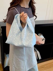 時尚百搭紋理素色新款PU單肩包 休閒極簡紋理法棍小手提包 女款 - 淺藍色 - 查看 2