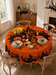 1 Buah Taplak Meja Halloween Menyeramkan, Taplak Meja Makan Poliester Gaya Horor Oranye dengan Motif Jack-O-Lantern, Rumah Hantu, dan Kelelawar, Dekorasi Meja yang Dapat Digunakan Kembali untuk Pesta di Rumah, Dekorasi Meja Pesta Halloween, Dekorasi Rumah Liburan, Dapur & Ruang Makan - MultiWarna - View 8