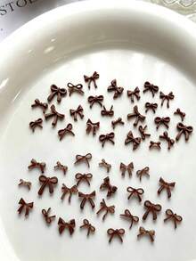 50pcs Brown Resin Ribbon Bow Nail Art Decoration DIY Nail Art Autumn/Winter Color Palette Mixed Styles Set Nail Art Accessories - Multicolor - View 4