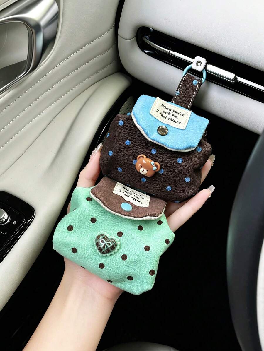 Cute Bear Fabric Car Air Vent Storage Bag, Car Air Vent Organizer Pouch, Can Hold Earphones, Car Keys, Lipstick, Small Items Storage, Exquisite Multi-Functional Car Storage Organizer, Car Storage Bag - Storage Bag - View 1
