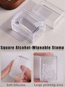 Square Transparent Silicone Nail Art Stamping Set, High Transparency, Alcohol-Wipeable, Suitable For Large Steel Plates, Rectangular Jelly Nail Art Stamping Cap With Scraper And Silicone Replacement Stamp Heads - Multicolor - View 1