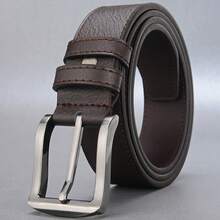 Business Men's Buckle Belt, Convenient Wear Versatile Pants Belt, Adjustable Leather Strap Length, Minimalist Alloy Metal Buckle, Stitched Design Beautiful And Durable, Suitable As A Holiday Gift - Brown - View 3