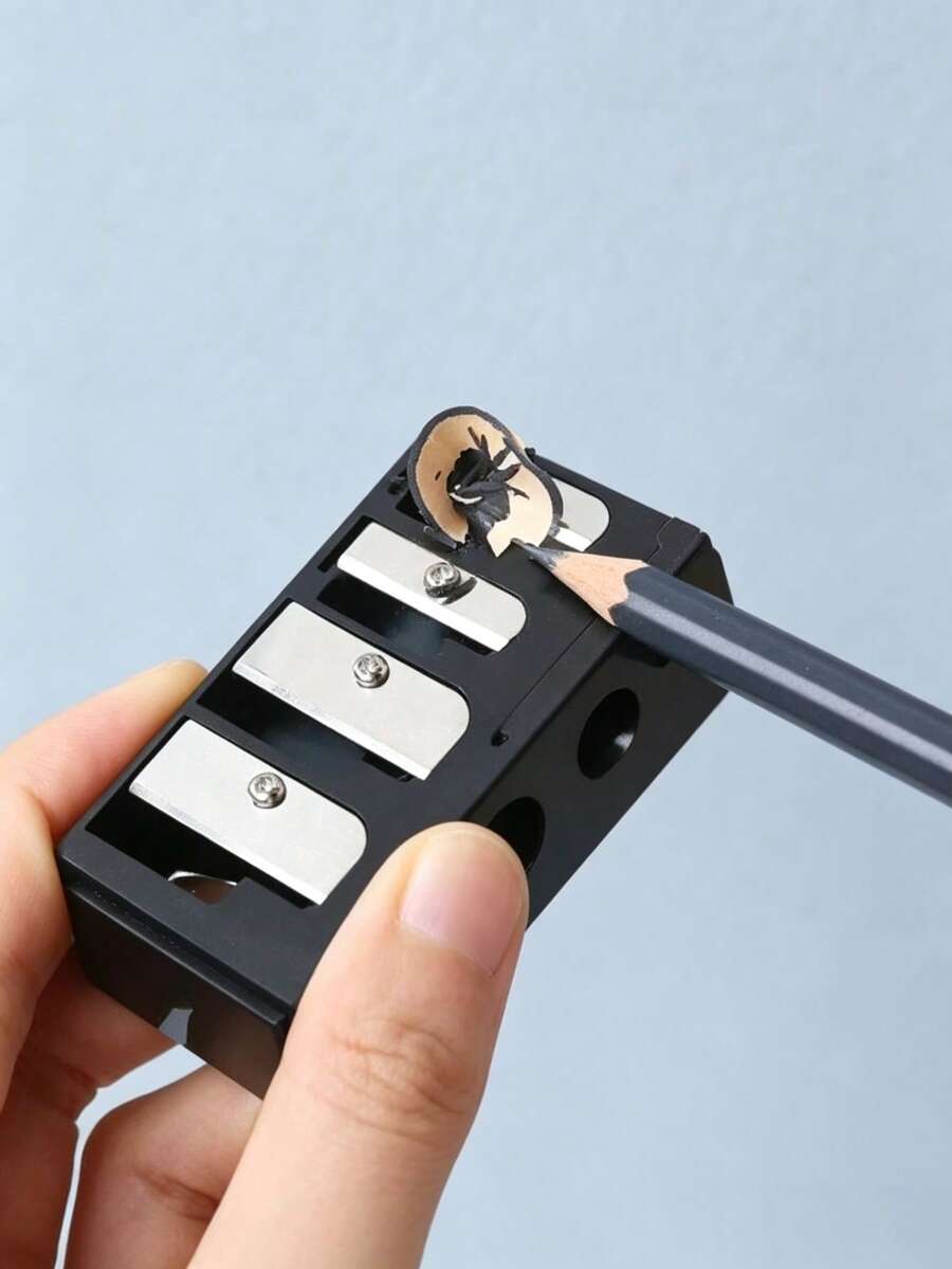 1pc Black High-End 4-Hole Eyeliner & Eyebrow Pencil Sharpener, Large & Small 4-Hole Design Pencil Sharpening Tool, Portable Multi-Function Pencil Sharpener - Black - View 1