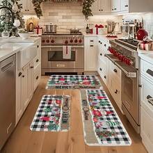 1/2/3pcs Christmas Theme Kitchen Rug, Flannel Kitchen Mat, Soft Comfortable Absorbent Non-Slip Machine Washable With Non-Slip Backing, Suitable For Multiple Scenes: Entryway, Living Room, Bedroom, Kitchen, Dining Room, Bathroom, Laundry Room, Hallway, Christmas Holiday Home Decor - Multicolor - View 5