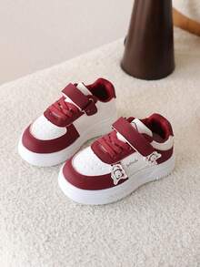 1 Pair Girls' Spring New Cute White Sneakers, Soft Sole Anti-Slip Steady Walking Shoes For Toddlers - Burgundy - View 1