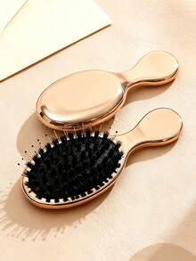 1pc Air Cushion Massage Comb, Premium Gold Electroplated Finish, Mini Portable Hairbrush, Soft Cushion Design, Compact And Convenient, Women's Styling Hair Comb, Suitable For Travel, Bag, Gift - Gold - View 3
