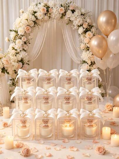 Juego de velas con diseño de oso blanco estilo Ins en caja acrílica transparente | Perfecto para decoración del hogar, habitación, fiesta y festividades - Ideal como regalo de recuerdo para Navidad, Halloween, boda o Año Nuevo con ambiente