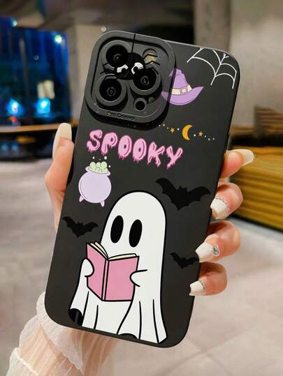 Ghost Painted Black Hollow Fashion Creative Anti-Drop Phone Case Suitable For Ip 17/Ip 17pro/Ip 17promax/IP16/11/16pro/16plus/16promax/16e/15Promax/13/14/12/XS/XR/7G/8P, Compatible With Samsung Galaxy S25/S25PLUS/S25 Ultra/A16/A36/A26/A56/A50/A12/A32/A52/A72/A51/A21S/A13/A14/S24/S24PLUS/S24Ultra/S20/S23/S22/A53/S20FE/S21/Anti-Drop Phone