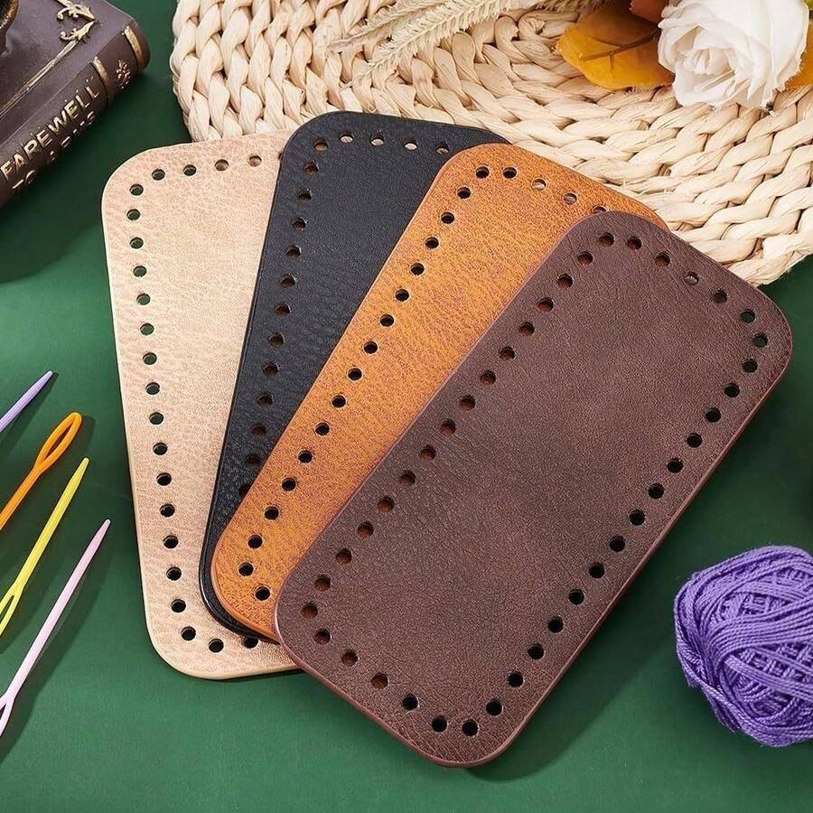 4pcs PU Leather Crochet Bag Bottom, 7 X 3 Inch Rectangular Bag Base Cushion Bottom Shaper With Holes, Suitable For DIY Crochet Bag, Shoulder Bag, Wallet Making, Earth Tone, DIY Wallet Making