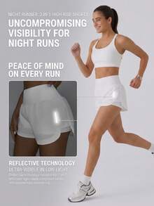 Women's 2-In-1 Athletic Shorts With Built-In Anti-Chafe High Elasticity Liner And Pockets, Fitness Tennis Running Shorts - White - View 8