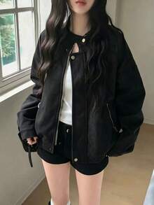 Women's Solid Color Casual Versatile Daily Wear Long Sleeve Jacket - Black - View 5