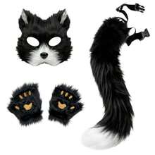 Premium Fox Tail Cosplay Toy Cat Ears And Tail Set Fox Japanese Handmade Cosplay Cat Girl Accessories Ribbon Headband - Multicolor - View 3