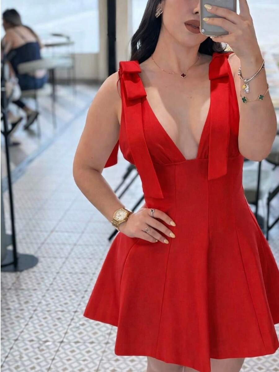 Women Short Dresses - Red - View 1