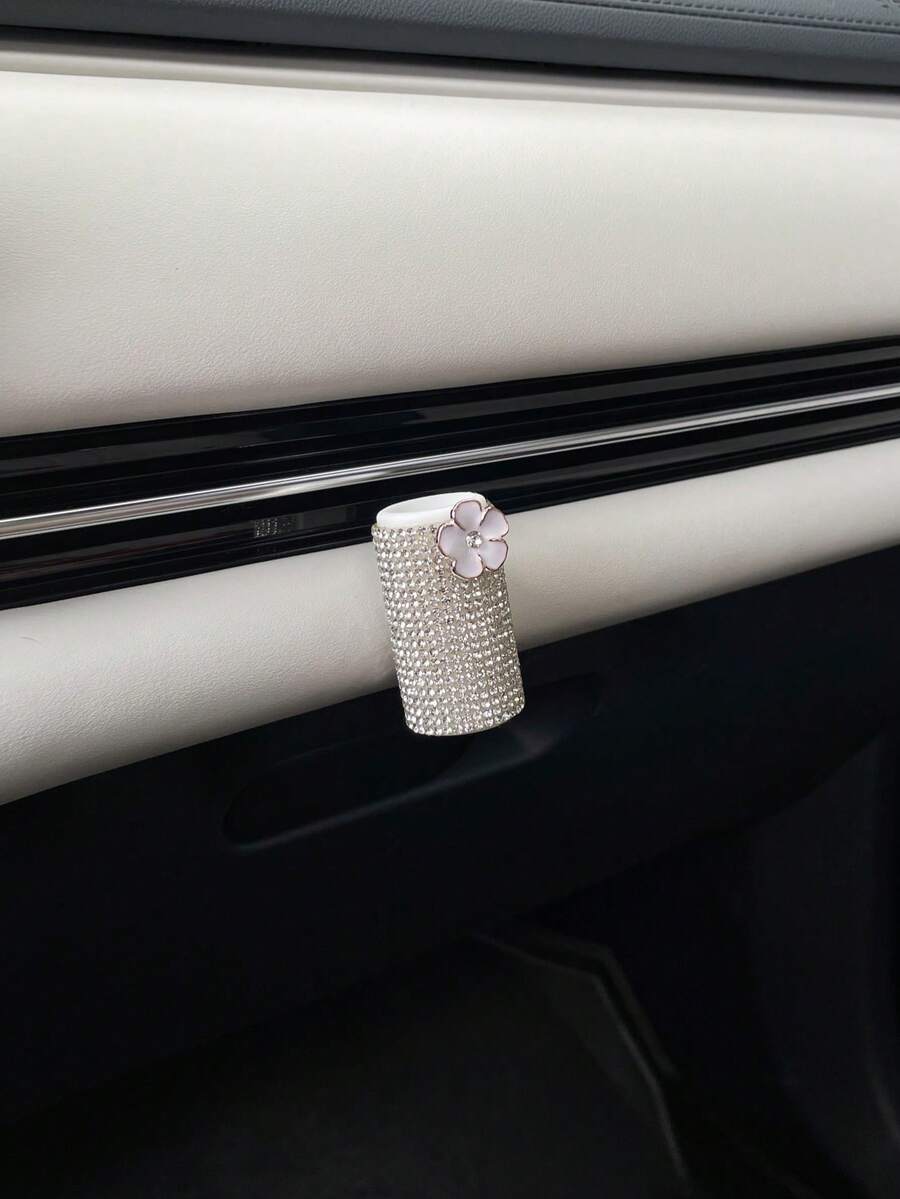1PC Women's Sparkling Rhinestone Flower Car Console Door Storage Box Red - Multicolor - View 1