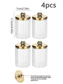 1/2/3/4 Piece Bathroom Vanity Organizer Set, Clear Acrylic Storage Containers With Gold Lids, Crystal Diamond Pattern Cosmetic Organizer For Cotton Swabs, Cotton Balls, Makeup Pads, Jewelry And Beauty Accessories - Multicolor - View 8