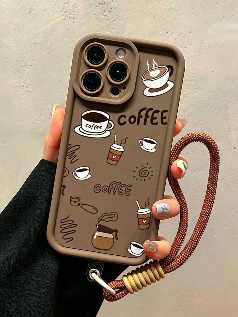 Autumn Fashion Retro Personalized Afternoon Tea Coffee Lanyard: High Bamboo Lens Full Coverage Compatible With Apple 18/18Pro/18ProMax/17/17Pro/17ProMax/16/16Pro/16ProMax/15/14/13/12/11 - Brown - View 1