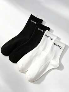 5/10 Pairs Random Men's Mid‑Calf Socks, Black And White With Print, Soft & Breathable, Street‑Style Casual Socks For Daily Outfits And Street Looks - Multicolor - View 4