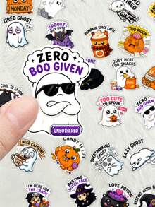 50pcs Funny & Cute Halloween Quote Stickers, Sleepy Pumpkin, Cheerful Ghost, Black Cat, Humorous Slogan Waterproof Decorative Stickers, Suitable For Laptop, Water Bottle, Planner, Scrapbook - Multicolor - View 2