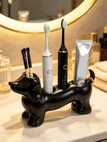 1pc Minimalist Dachshund Shaped Bathroom Storage Box Toothbrush Holder, Electric Toothbrush Stand Organizer, Toothpaste Makeup Brush Storage Base, Suitable For Toothbrushes And Toiletries, Bathroom Home Decor Storage - A - View 7