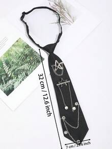 1Pc Men Yellow/Black/Green/Red Star Rhinestone Chain Pearl Decor Pre-Tied Cool Punk Necktie For Party Daily Wear - Multicolor - View 9