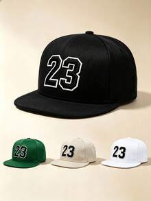 1pc Men Women 23 Number Embroidered Snapback Cap Adjustable Flat Brim Hip Hop Baseball Hat For Street Sports Daily Wear - Multicolor - View 2