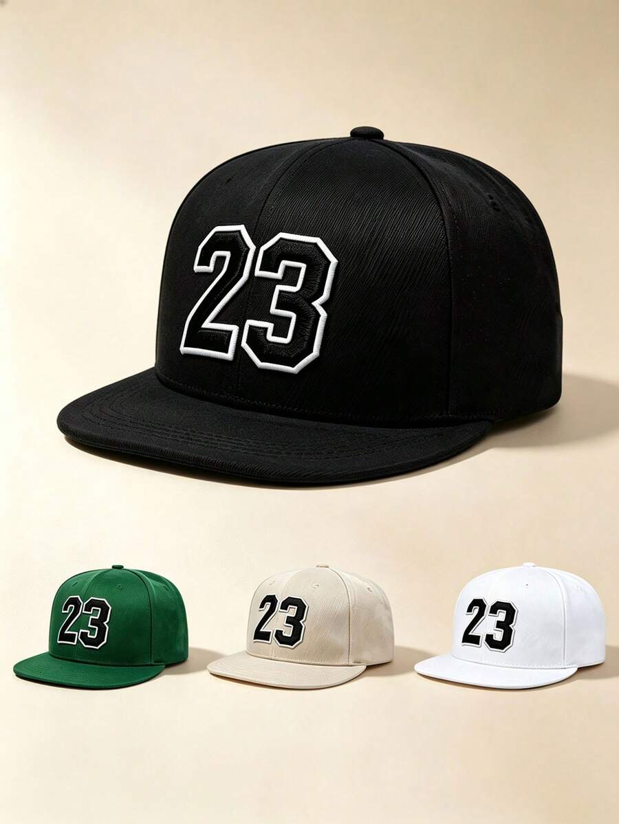 1pc Men Women 23 Number Embroidered Snapback Cap Adjustable Flat Brim Hip Hop Baseball Hat For Street Sports Daily Wear