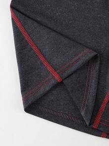 1pc Men's Mid-Length Boxer Briefs, Simple Contrast Color Line, BONITOS Letter Waistband, Mid-Waist Classic Shorts - Black - View 5