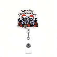 TONAVIETO 1pc Christmas Crazy Fun Raccoon Badge Reel Acrylic Retractable Badge Holder Clip With Swivel Alligator Clip For Nursing Students, Office, And School Staff - Christmas Raccoon - View 10