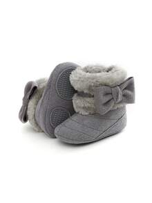 Infant Boy Girl Boots Newborn Shoes Winter Snow Bowknot Anti-Slip Soft Sole Warm Infant Toddler Prewalker Booties - Grey - View 9