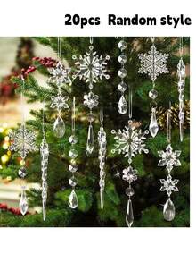 1/20pcs Set Christmas Tree Decorations, Transparent Blue & Pink Snowflake Ice Cube Acrylic Christmas Gift Hanging Pendants, Suitable For Party Holiday Home Decor, Halloween Decoration - A - View 11