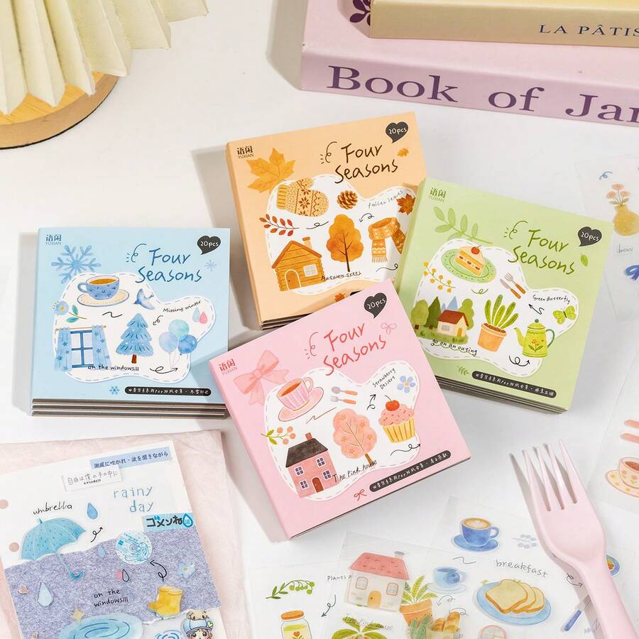 20 Sheets/Book Four Seasons PET Sticker Book, Cute & Warm Daily Decorative Stickers, Suitable For Scrapbooking And Planner - Multicolor - View 1