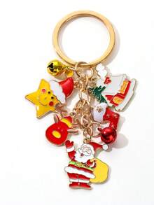 1pc Cute Star Santa Claus Deer Head Snowflake Bell Oil Drop Alloy Keychain, Beautiful Exquisite Christmas Theme Fashion Pendant, Christmas Gift For Friends And Family - Multicolor - View 8