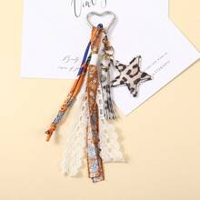 Simple Leopard Print Star Hanging Buckle Lace Floral Long Ribbon Tassel Five Pointed Star Keychain Bag Pendant Wholesale - Multicolor - View 8