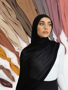1PC Women's Solid Color Soft Breathable Hijab, Wide Edge Double Stitching Craftsmanship, Lightweight Breathable Versatile Cotton Linen Fabric, Suitable For Daily Wear With Abaya - Multicolor - View 15