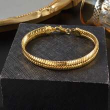 Vintage Minimalist 18K Copper Gold Plated 750 Italian Braided Bracelet, Unisex, Suitable For Daily And Party Wear, Fashionable Layering Accessory - Gold - View 4